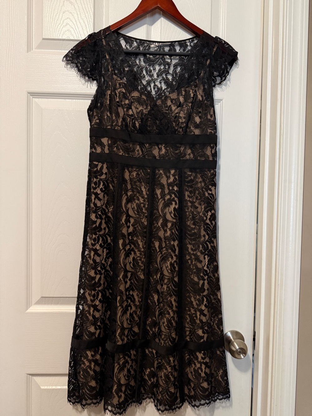 LOFT Black Lace Overlay Dress with Nude Lining